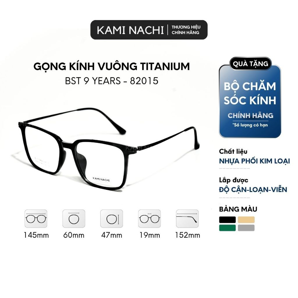 Gọng kính dáng vuông BST Kami Nachi 9 Years - chất liệu Titanium mã 82015 KAMI NACHI