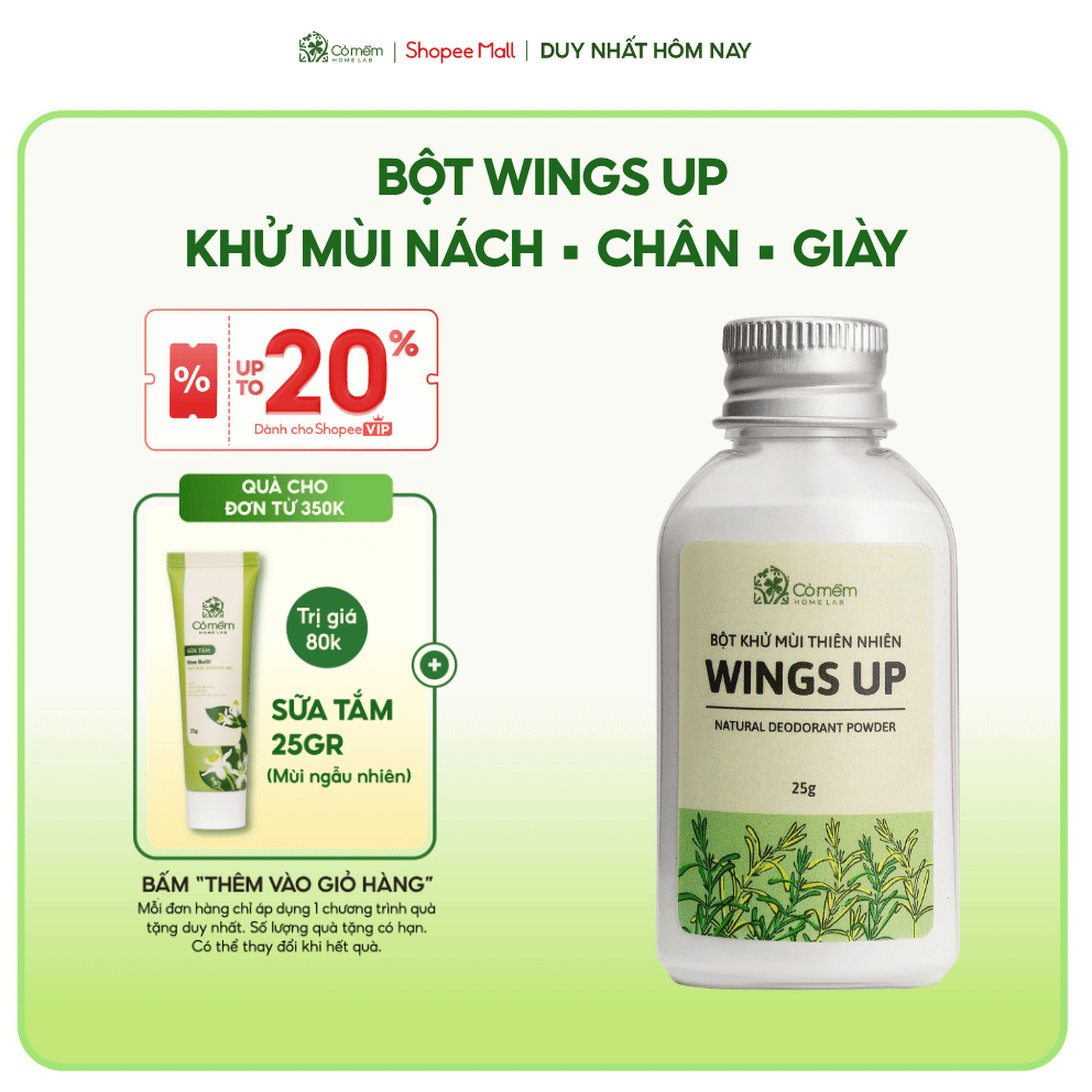 Bột Khử Mùi Wings Up Khử Mùi Hôi Chân Hôi Nách Giảm Tiết Mồ Hôi Hôi Cỏ Mềm 25g