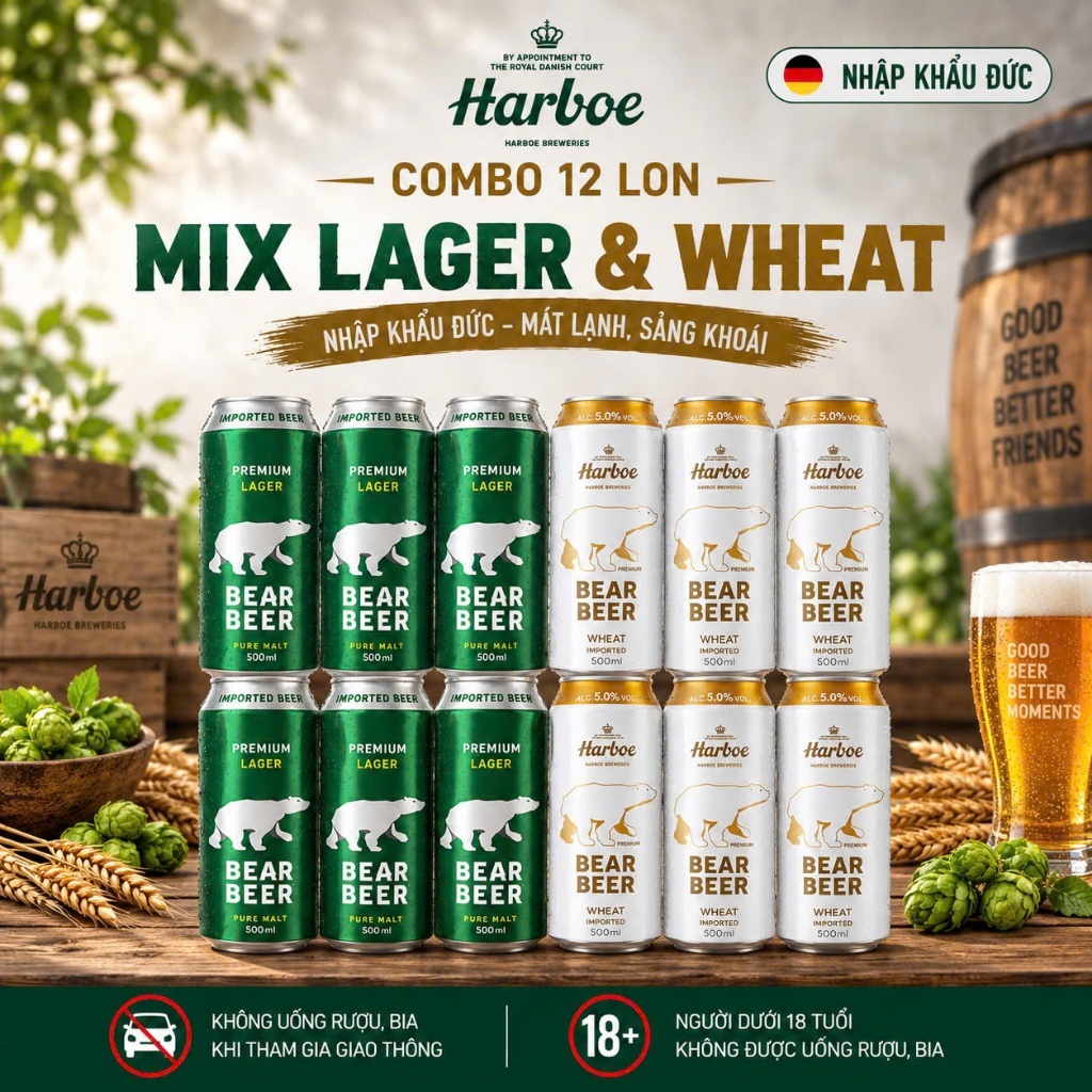 ( HỎA TỐC-HÀ NỘI ) Bia Gấu Bear Beer hộp mix 12 lon 500ml  - 2 loại