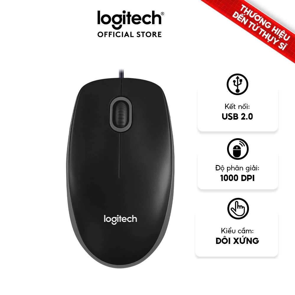 Chuột có dây Logitech M100r - tThiết kế ôm tay, thuận cả 2 tay - Bảo Hành 3 Năm