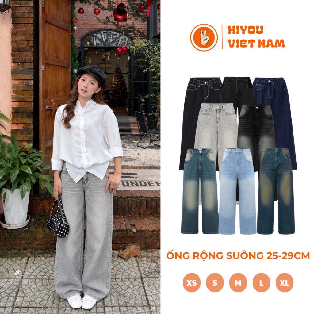 Quần Jean Nữ Ống Rộng, Quần Bò Mềm Ống Suông Hiyou, Quần Jean Thụng Cao Cấp, 9 Màu Hot Hit JSRG