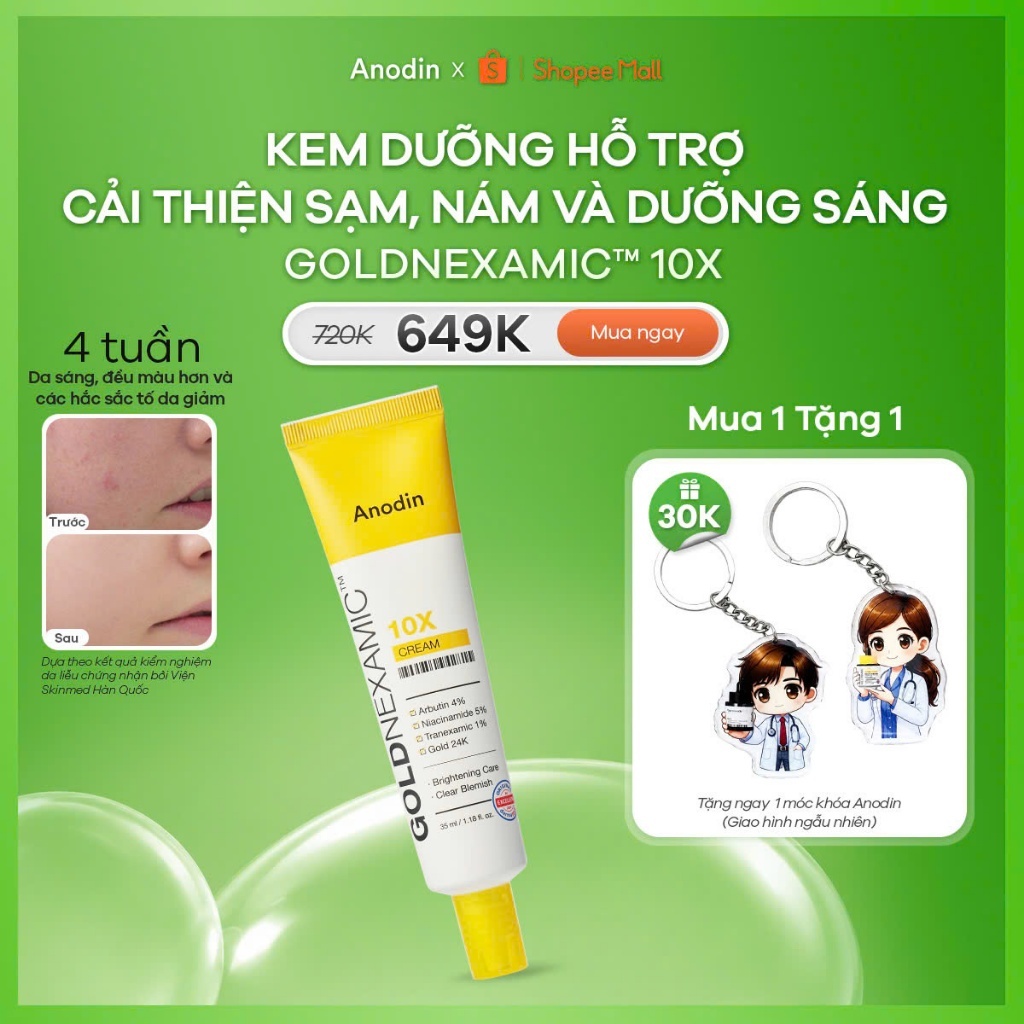 [VHL x ANODIN] Kem hỗ trợ dưỡng sáng, cải thiện sạm, nám và giảm sắc tố da đa tầng GOLDNEXAMIC™ 10X 