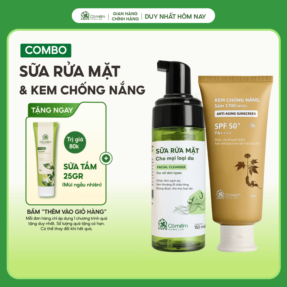 Bộ Chăm Sóc Da Gồm Kem Chống Nắng Và Sữa Rửa Mặt Tạo Bọt Cỏ Mềm