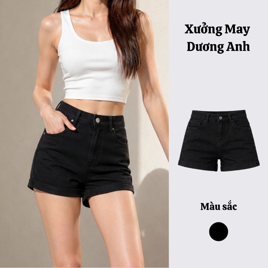 Quần short nữ jean cạp cao gen bụng Dương Anh chất bò giấy co giãn mềm mịn 38-62kg