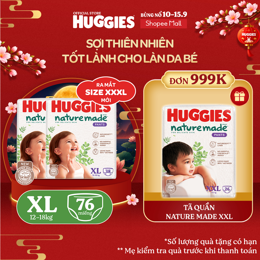Combo 2 Tã Quần Huggies Platinum Nature Made XL38