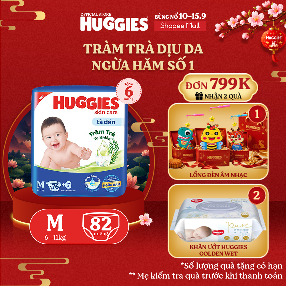 Tã dán Huggies Skincare Super Jumbo M82/ L68/ XL60/ XXL54