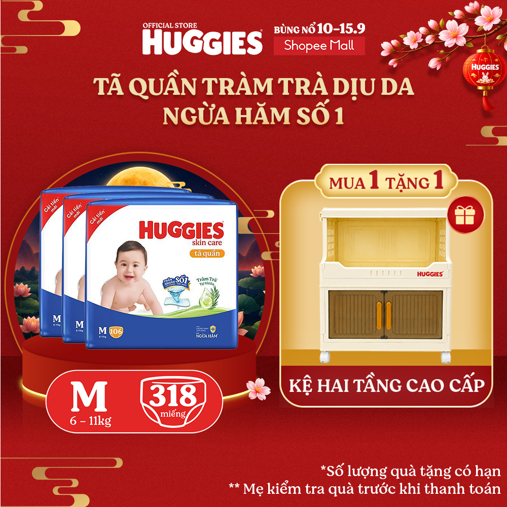 Combo 3 Tã quần Huggies Skincare Mega Jumbo M106/L96+8/XL84+4/XXL76+4