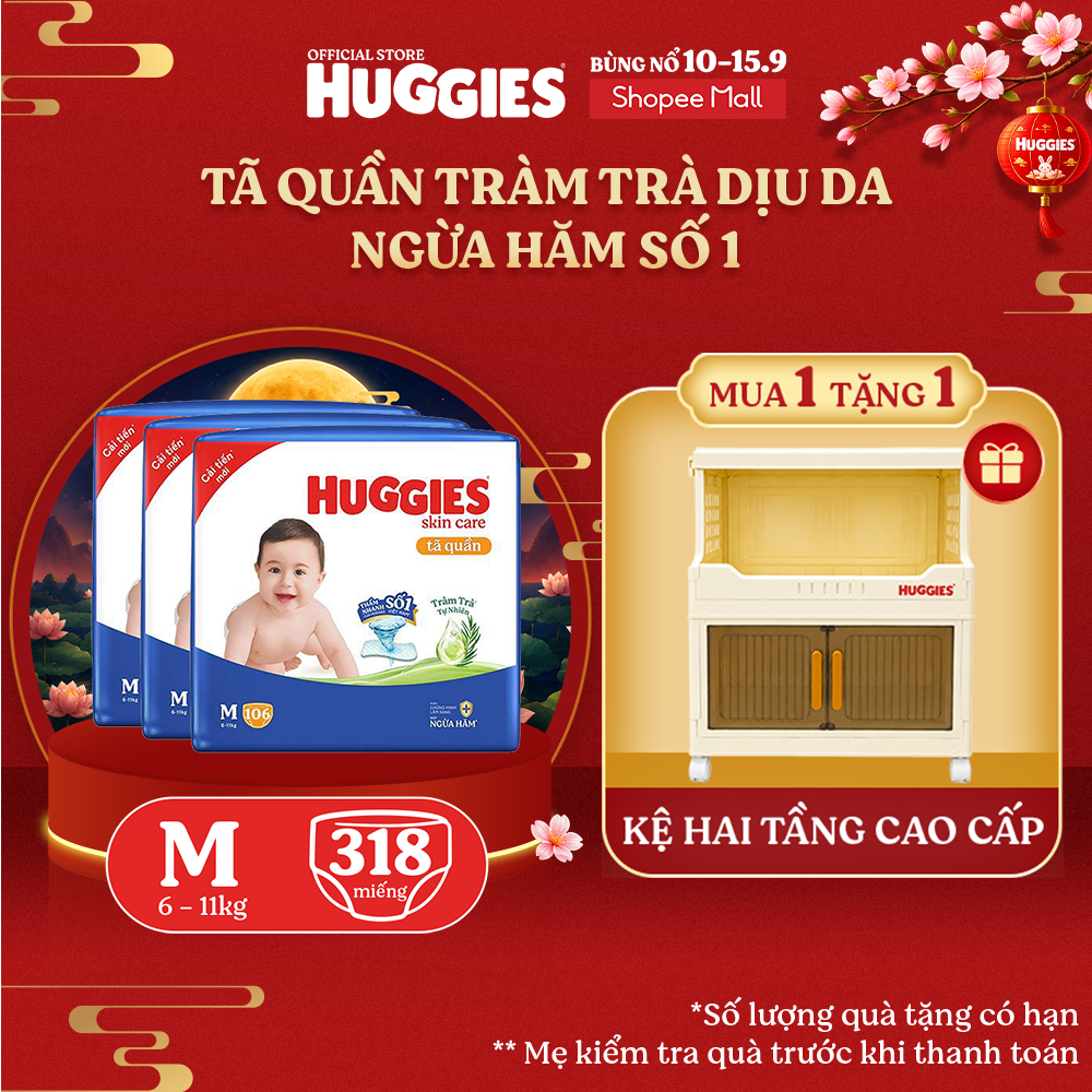 Combo 3 Tã quần Huggies Skincare Mega Jumbo M106/L96+8/XL84+4/XXL76+4