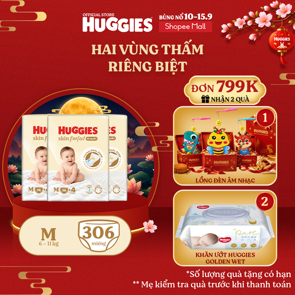 Combo 3 Tã quần Huggies Skin Perfect Mega Jumbo M98/ L88/ XL72/ XXL64 2 vùng thấm giảm kích ứng da