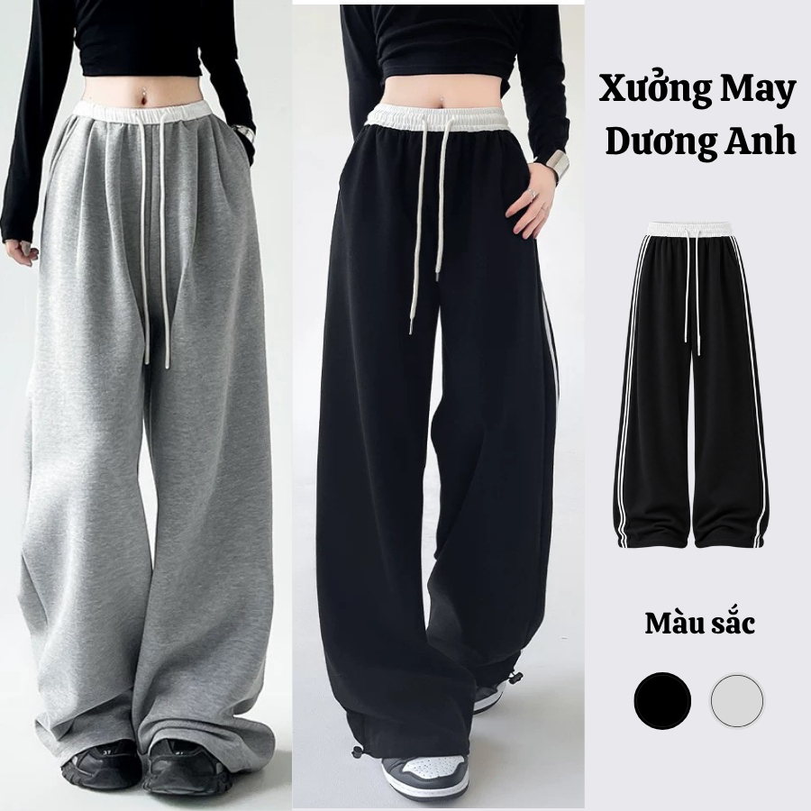 Quần Thể Thao Cao Cấp Ống Suông Viền Phối Cạp Trắng Cao Chất Umi Nỉ Ép Hàng Thể Thao Phối Viền Trẻ Trung Năng Động Nữ