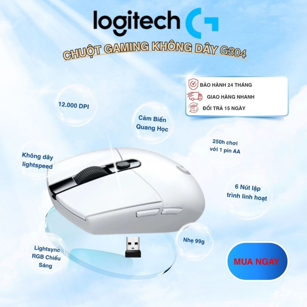 Logitech G304 Chuột Gaming Không Dây Chính Hãng USB Receiver Thiết Kế Nhẹ Tay Phù Hợp Laptop PC Chơi