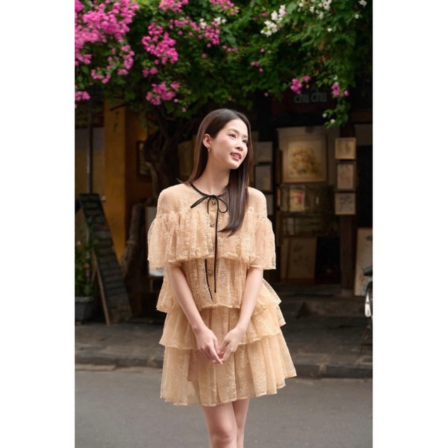 (NH CLOTHING) Váy ren tơ tầng cúc đá M11971 Sm