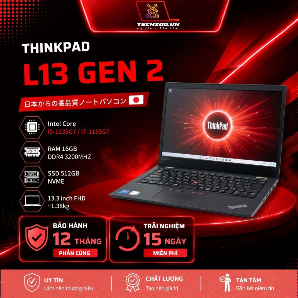 Laptop Lenovo ThinkPad L13 Gen 2 i5 / i7 Gen 11 | 16GB 512GB | 13.3" FHD Gọn Nhẹ Chuẩn Bền | Bảo Hàn