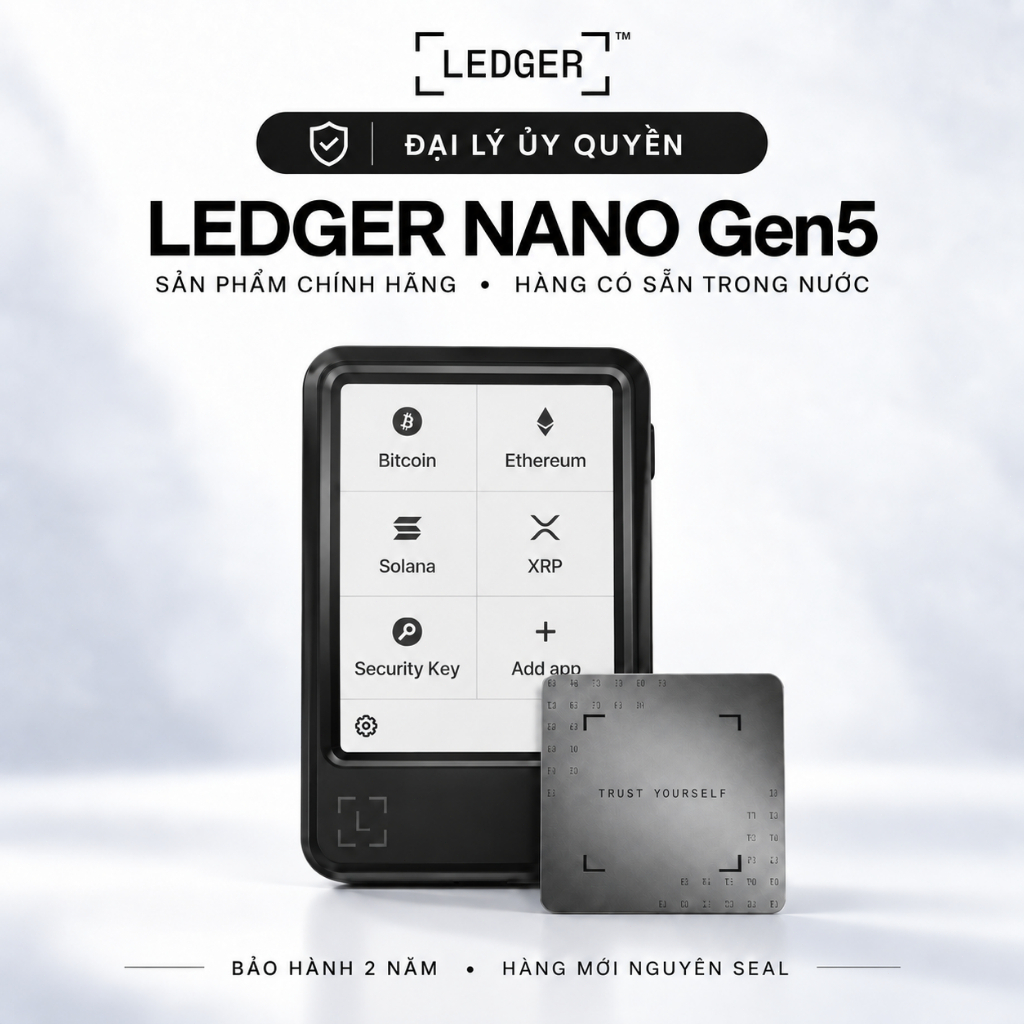 Ledger Nano Gen5 | Đại Lý Ủy Quyền Ledger | Màn Hình Cảm Ứng E Ink | Bluetooth 5.2 NFC USB-C