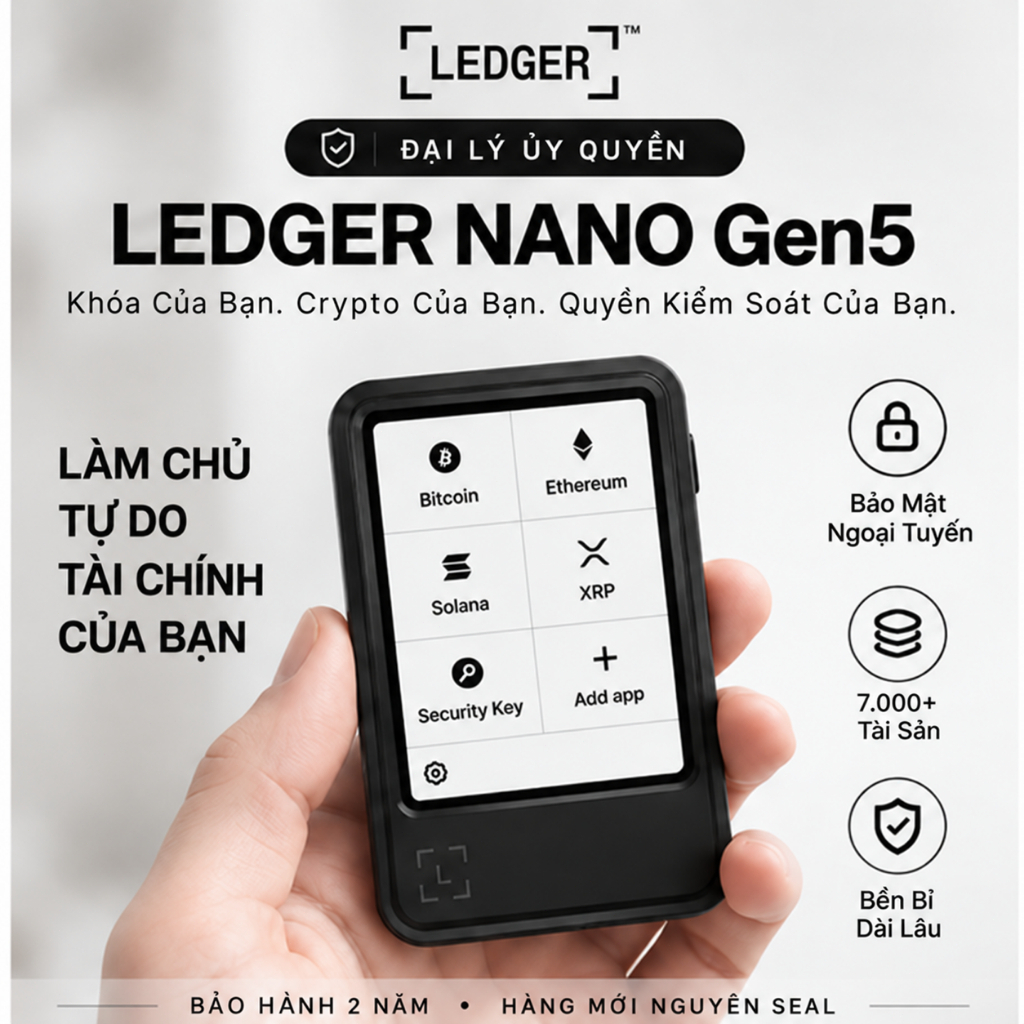 Đại Lý Ủy Quyền Ledger | Ledger Nano Gen5 | Màn Hình E Ink 2.8” | Bluetooth 5.2 NFC USB-C