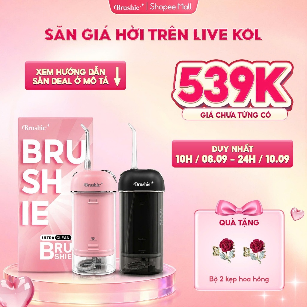 [GIÁ 539K LIVE KOL] Máy tăm nước Brushie ULTRA CLEAN gấp gọn flossie 16 chế độ làm sạch cho niềng ră