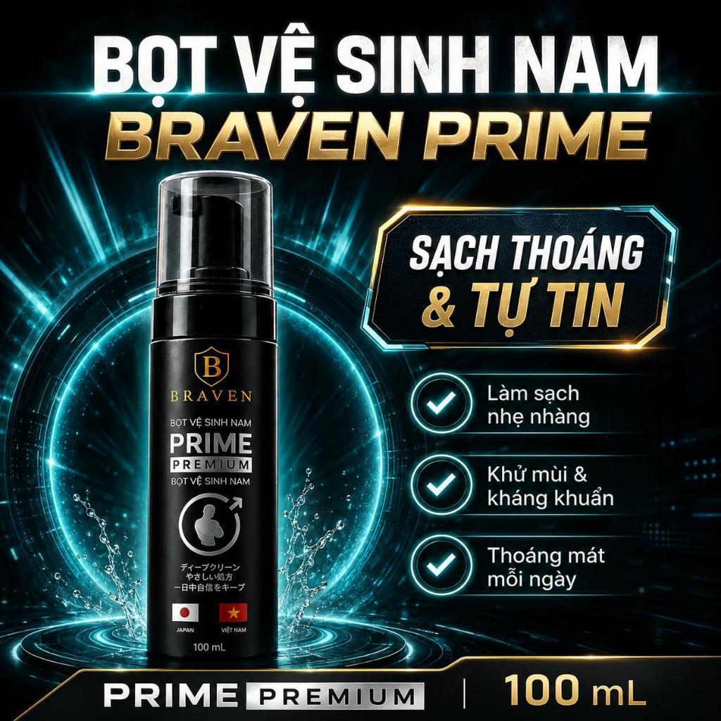 [COMBO 2] BRAVEN Bọt Rửa Mặt Nam VOLCANIC 150ml + Bọt Vệ Sinh Nam PRIME PREMIUM 100ml | Sạch Sâu, Ki