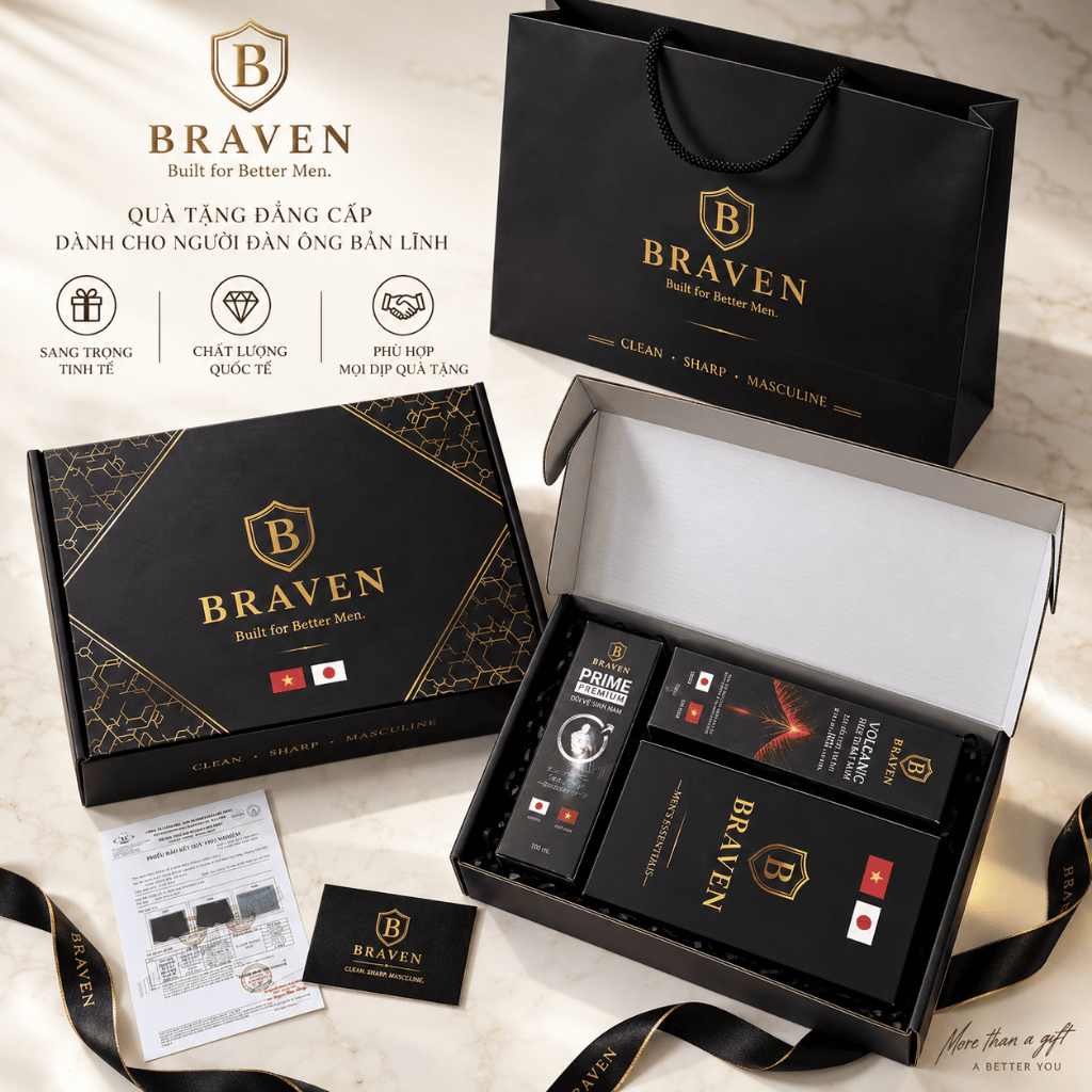 [SET QUÀ NAM] BRAVEN Bọt Vệ Sinh Nam + Bọt Rửa Mặt + Quần Boxer | Bộ Chăm Sóc Cá Nhân Cao Cấp