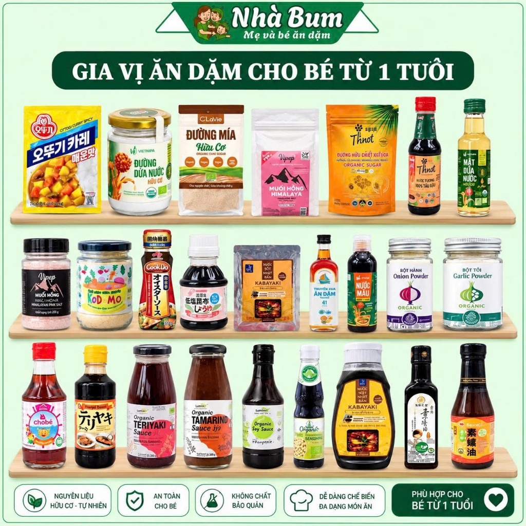Dầu ăn Gia vị ăn dặm nêm cho bé từ 12m+ - Kabayaki, Tương, Mắm, Teriyaki, đường, muối