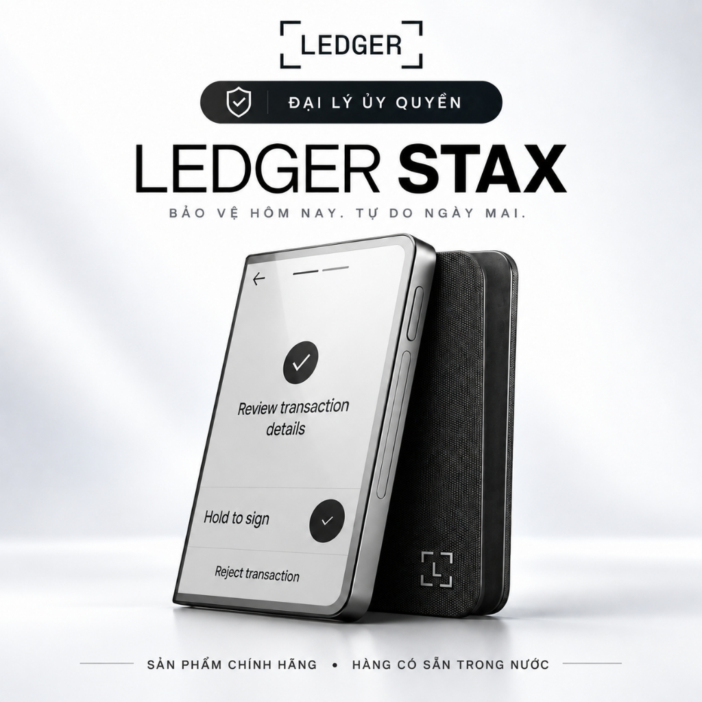 Ledger Stax Ví Cứng | Đại Lý Ủy Quyền Ledger | Màn Hình E Ink Cong 3.7" | Bluetooth NFC USB-C Qi