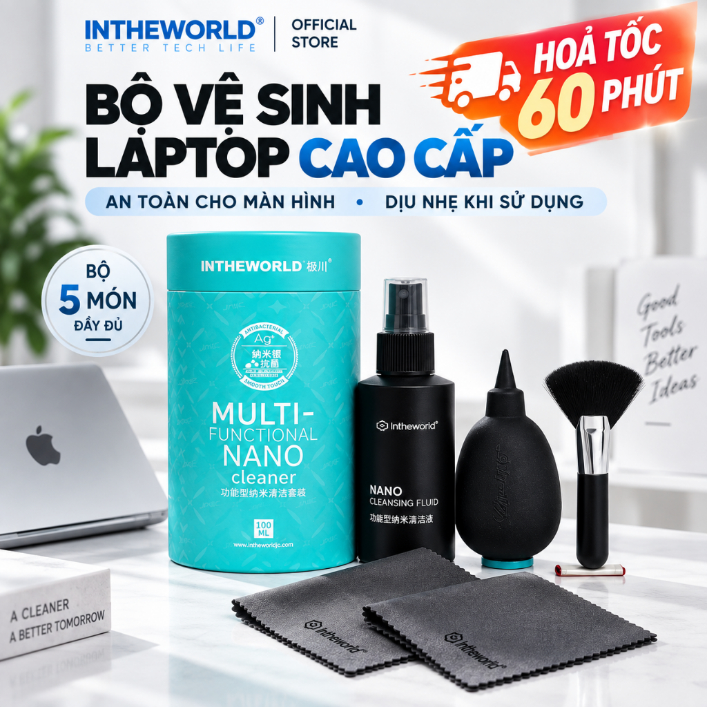Bộ Vệ Sinh Laptop Macbook INTHEWORLD, Vệ Sinh Màn Hình Bàn Phím, Dụng Cụ Vệ…