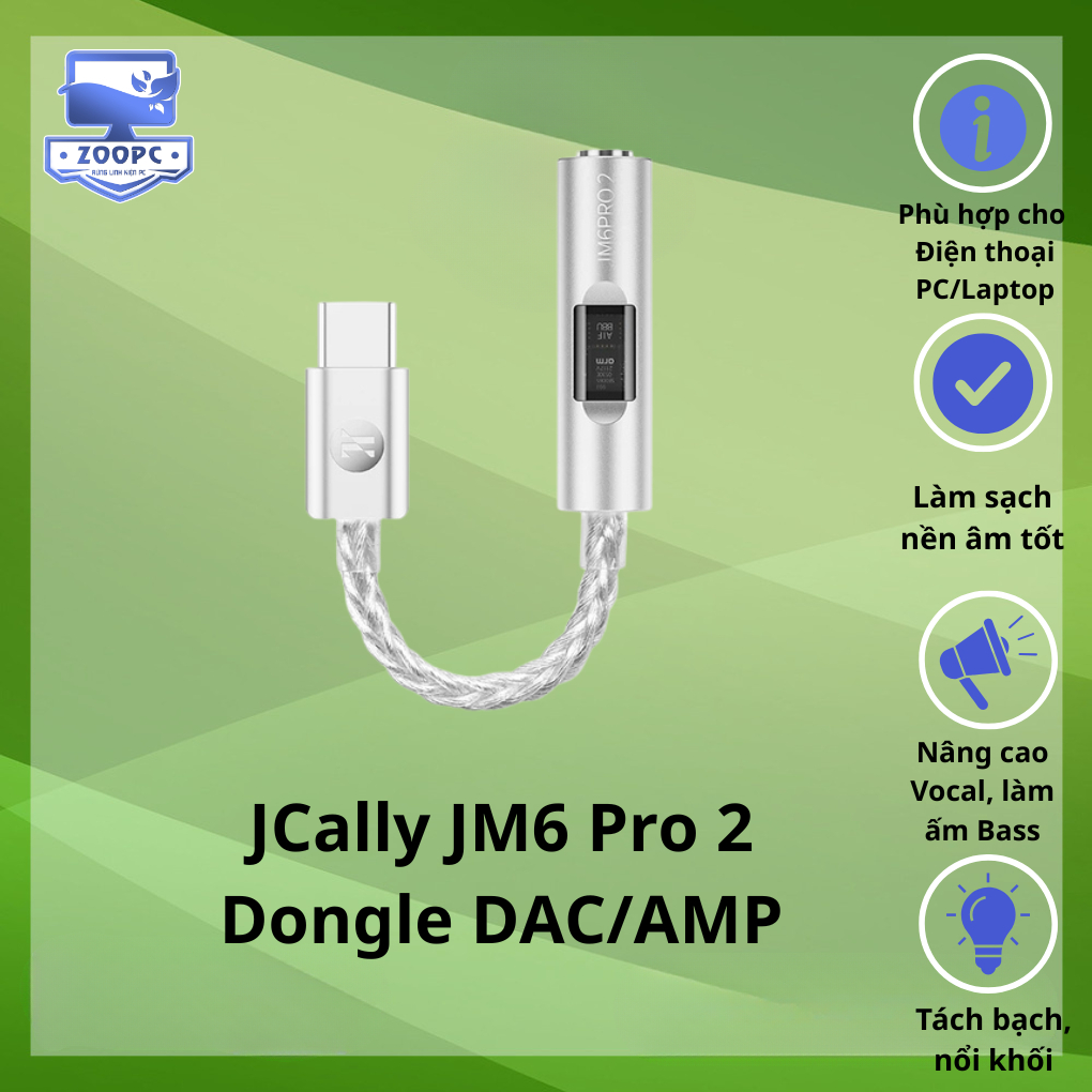 [NEW]  JCally JM6 Pro 2 Dongle DAC/AMP Đầu chuyển tai nghe chất lượng cao Type C to 3.5mm | ZOOPC ST