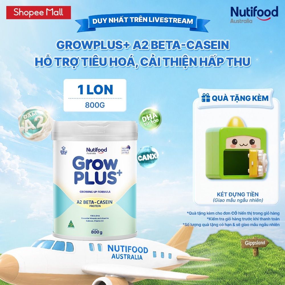 Sữa bột Nutifood Australia GrowPLUS+ Đạm A2 800g