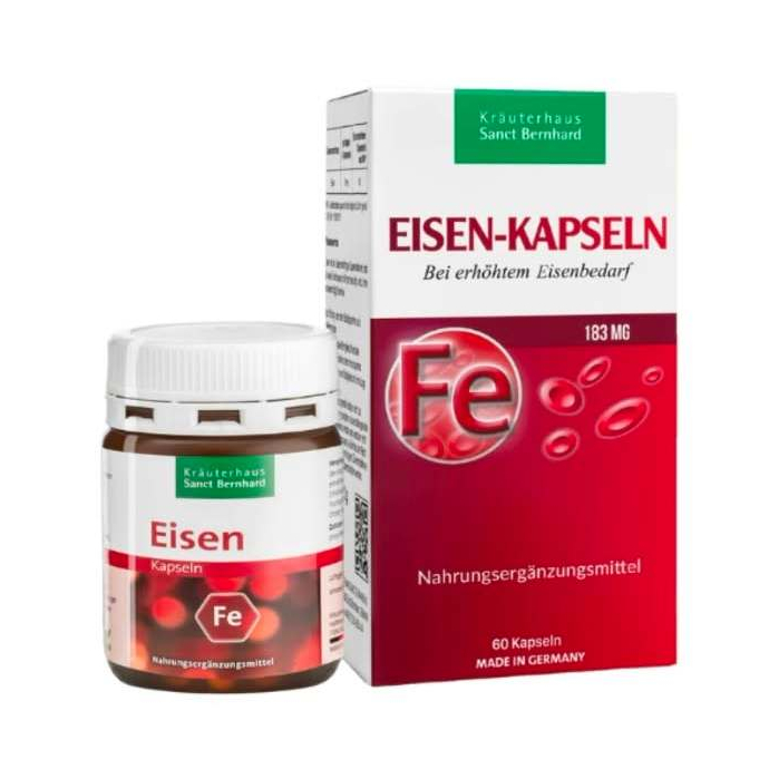 Sắt Hữu Cơ Sanct Bernhard Eisen-Kapseln lọ 60 viên - Giảm thiếu máu cho người lớn, bà bầu