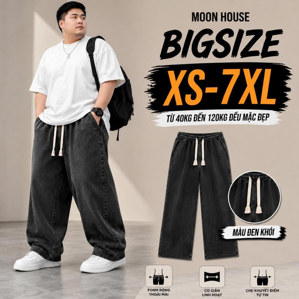 [ CÓ BIGSIZE ] Quần jean ống suông cạp chun bigsize nam nữ MH 09 MÀU WASH KHÓI thoải mái