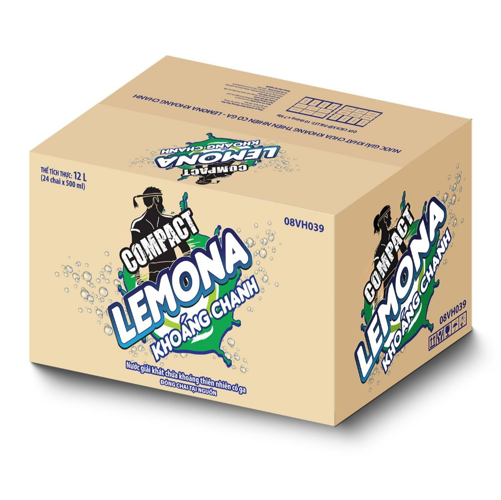 Thùng Nước Khoáng Lemona Compact có gas tư nhiên 24chai x 500ml