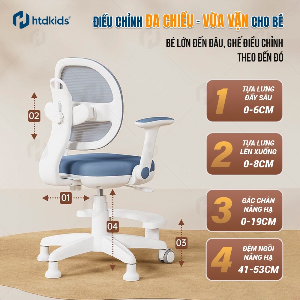 Ghế Học Sinh Chống Gù Cận HTDkids ZX03 Cho Bé 5-18 Tuổi - Piston SGS An Toàn, Kèm Gác Chân [Chính Hã