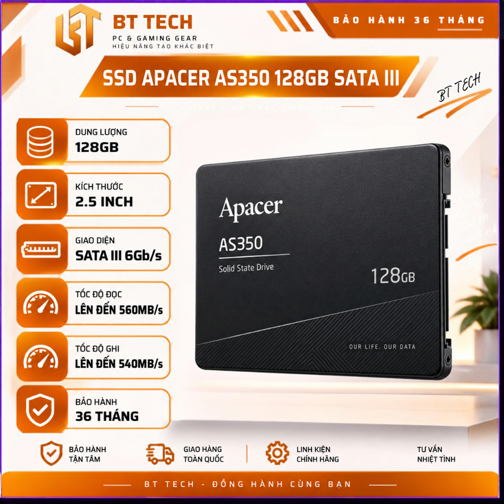 SSD 128GB APACER AS350 Chính Hãng - SATA III 2.5 inch - Bảo Hành 36 Tháng