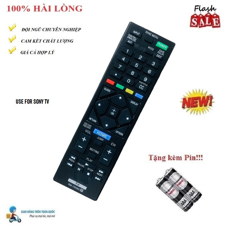 Remote Điều khiển thay thế tương thích cho tivi Sony RM-YD093 LED/LCD/Smart TV- Hàng mới tặng kèm Pin!!!