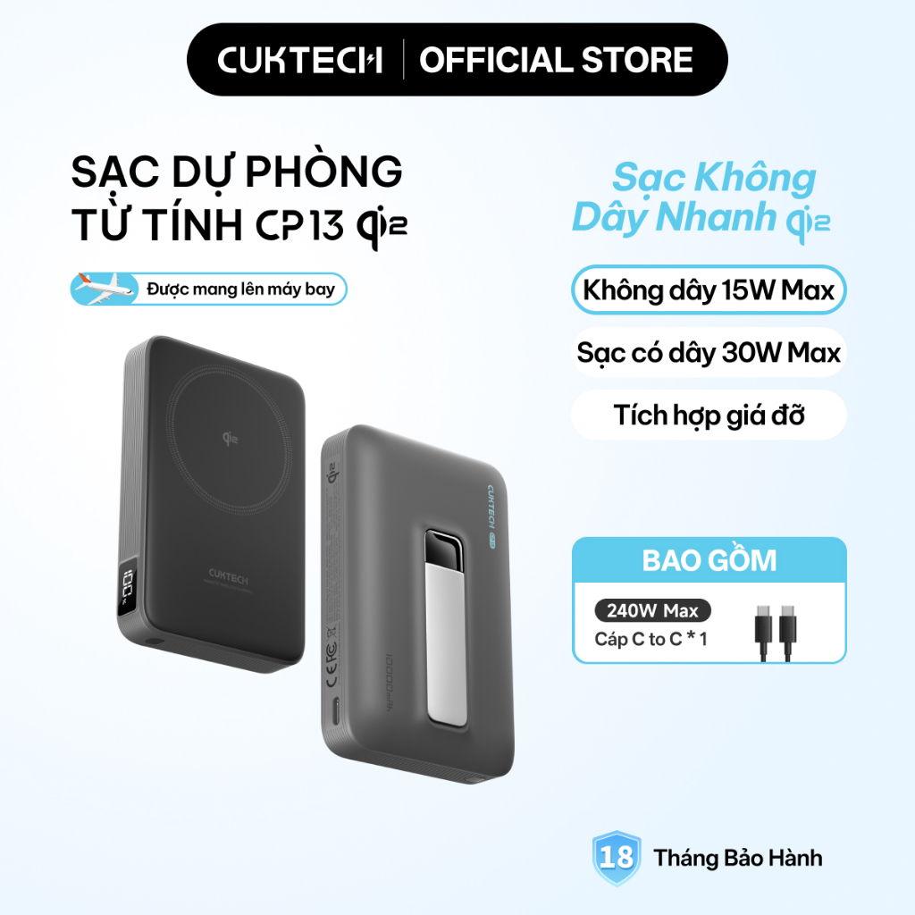 CUKTECH Pin Dự Phòng Từ Tính Qi2 Sạc Nhanh 30W 10000mAh