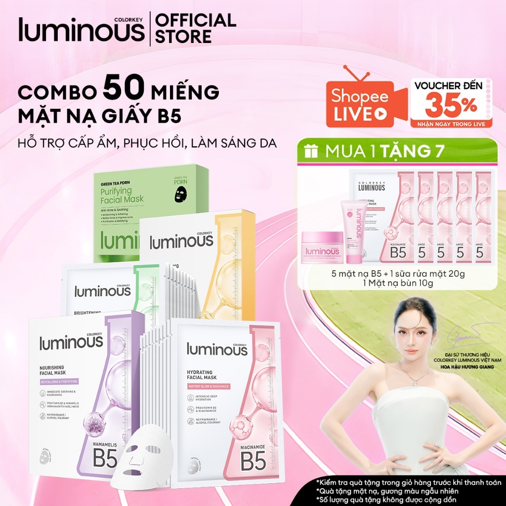 Combo 5 Hộp Mặt Nạ Giấy Colorkey Luminous Vitamin B5 |Giúp Cấp Ẩm Cho Da Mịn Màng 10 miếng/hộp