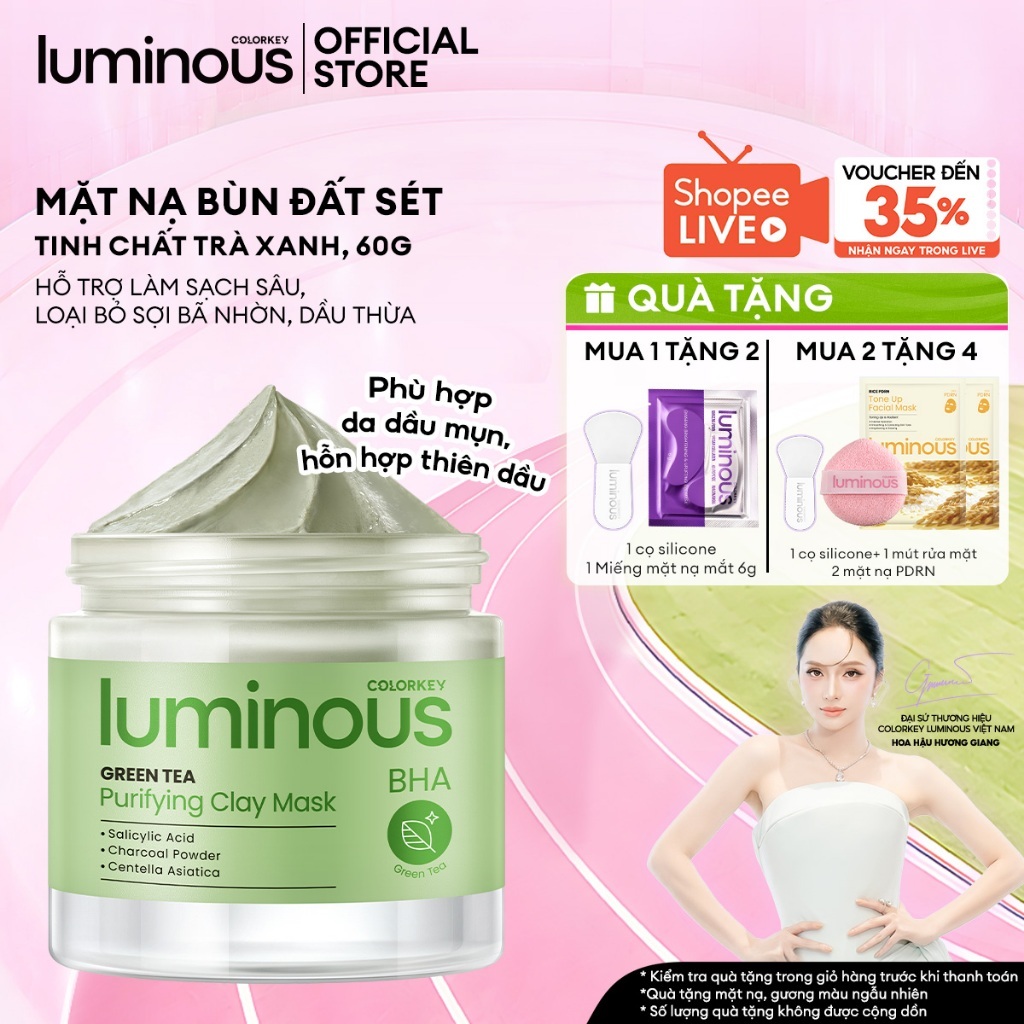 Mặt Nạ Bùn Trà Xanh Colorkey Luminous |Phù hợp da dầu, mụn|  Loại bỏ dầu thừa, cải thiện tình trạng 