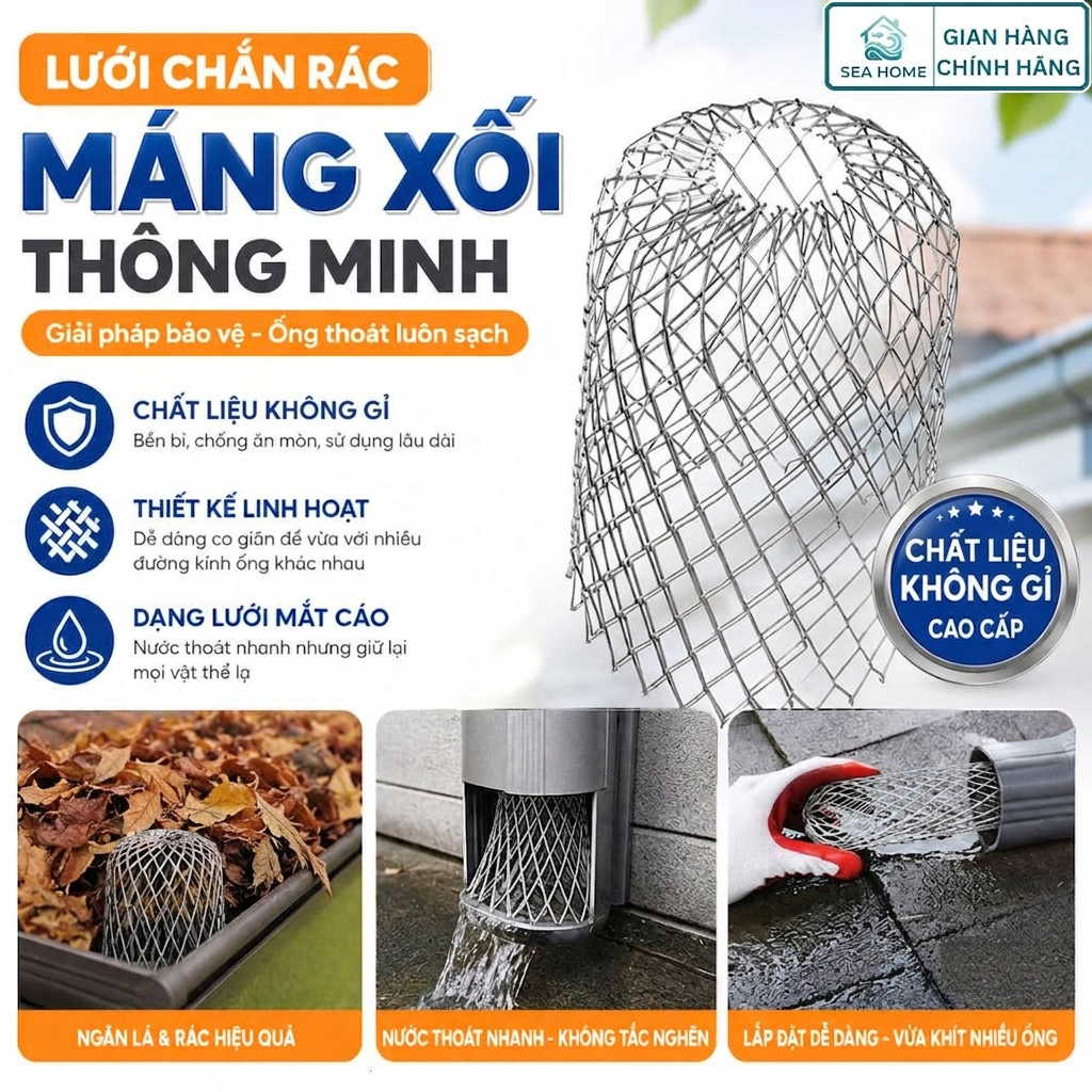 Lưới Chắn Rác Máng Xối Thông Minh - Ngăn Lá Cây, Động Vật, Chống Tắc Nghẽn Ống Thoát Nước Hiệu Quả -