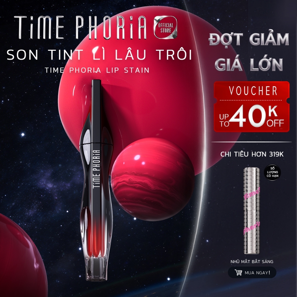[tlinh choice]Son tint lì lâu trôi TIMEPHORIA STELLAR DUST LIP STAIN bóng mượt, bền màu không lem kh