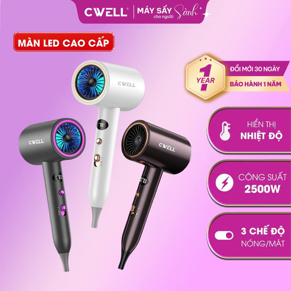 Máy sấy tóc cao cấp CWELL C08HD 3 chế độ sấy, ngắt nhiệt nhanh, có màn hình Led hiển thị nhiệt độ