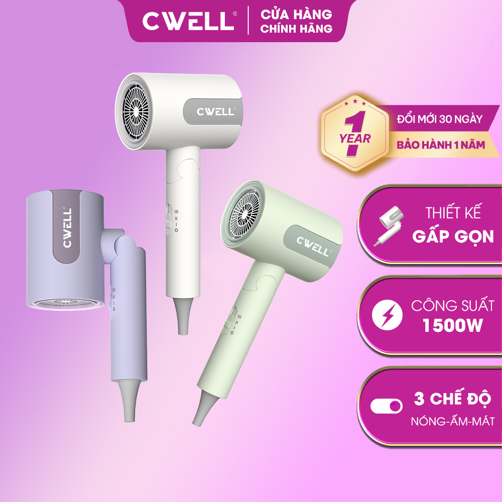 Máy sấy tóc gấp gọn CWELL C15 1500W, 3 chế độ sấy, sấy nhanh khô, tạo kiểu dễ dàng, thiết kế cao cấp