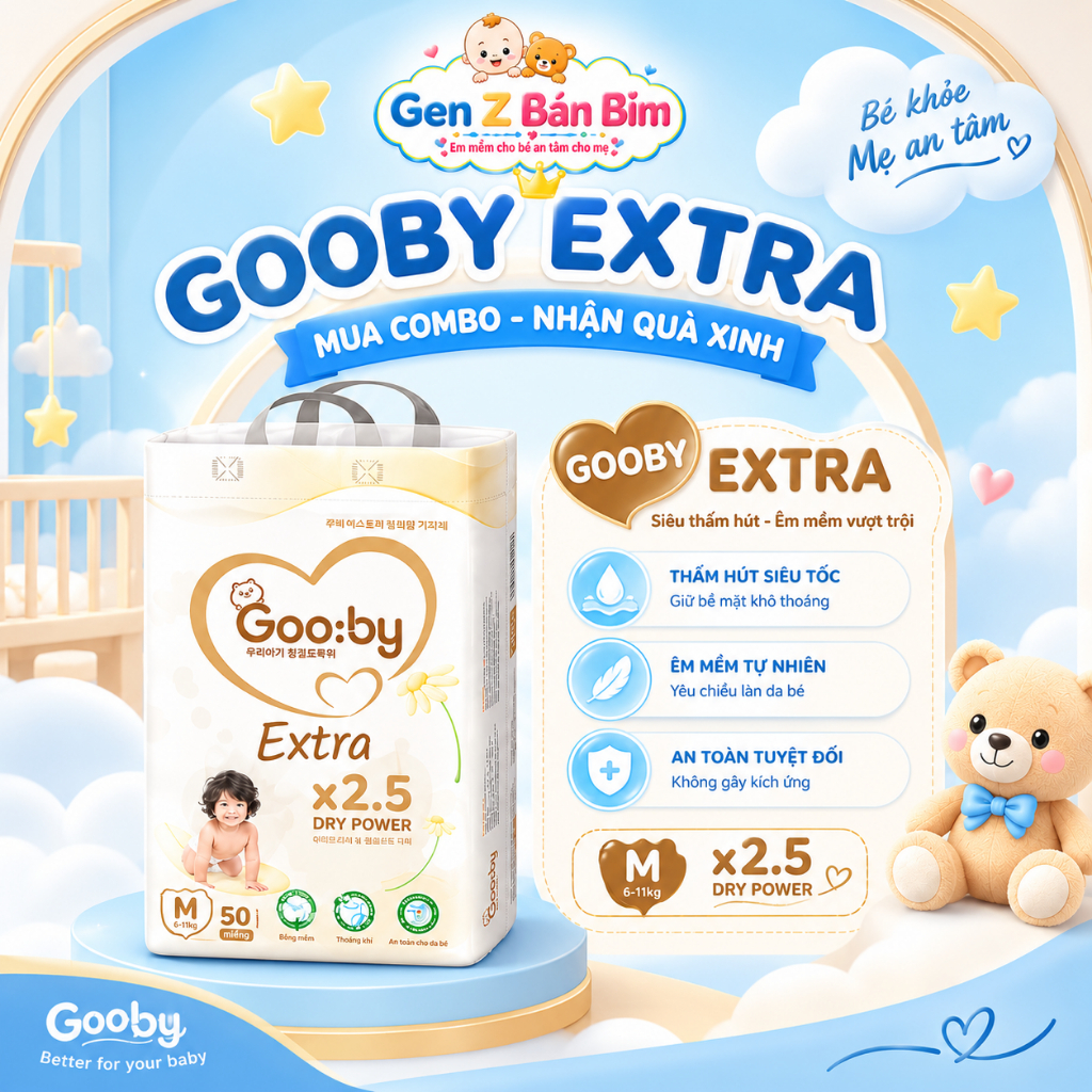 Tã/Bỉm Gooby Ngày, Siêu Thấm Hút, An Toàn, Mềm Mại, Dành Cho Bé Từ 4kg-35kg