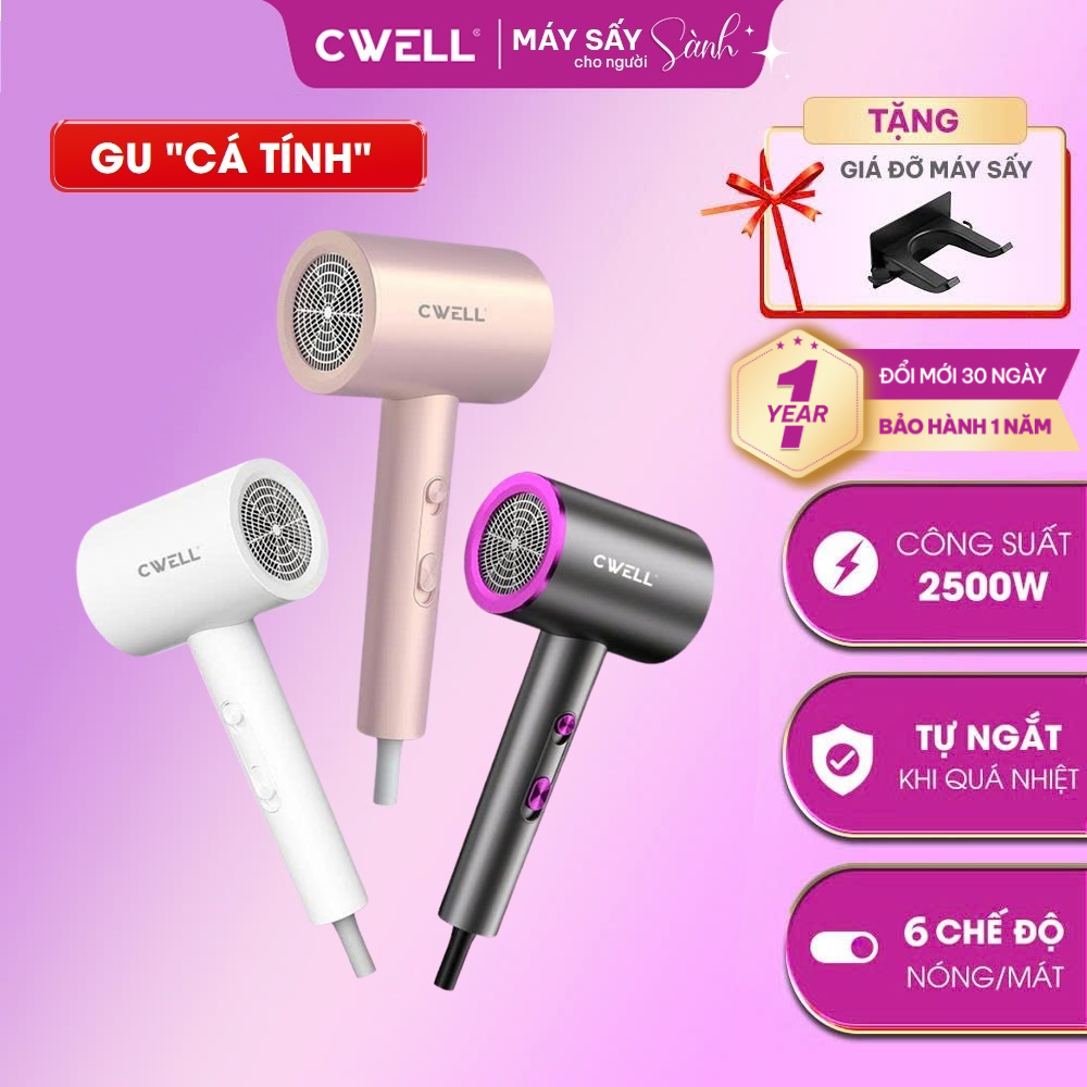 Máy sấy tóc CWELL C10HD thế hệ mới, 6 chế độ sấy kép, sấy 2 chiều nóng lạnh, tự ngắt khi quá nhiệt