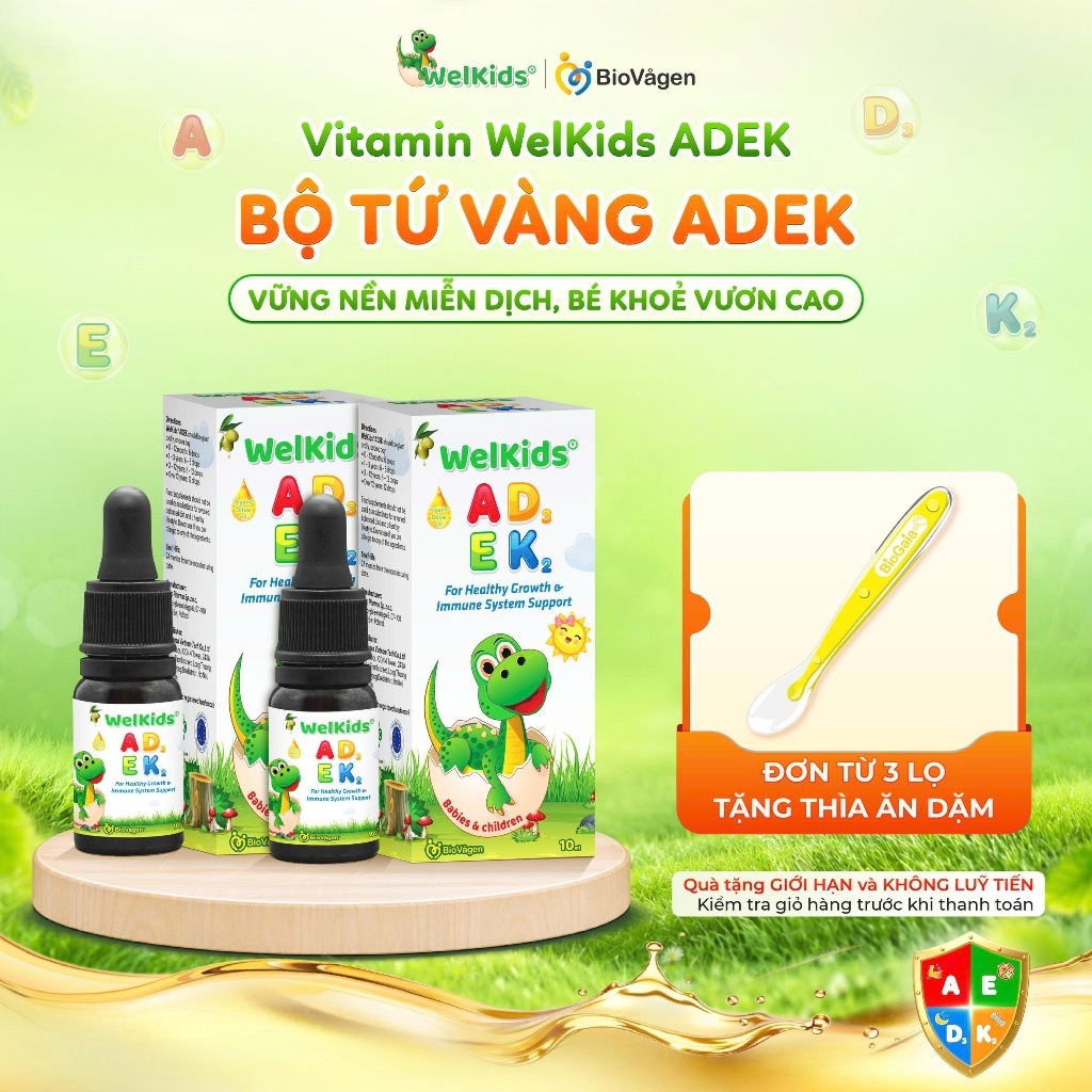 Combo 2 lọ WelKids ADEK bổ sung D3K2 kết hợp Vitamin A, E hỗ trợ nâng cao đề kháng, phát triển chiều
