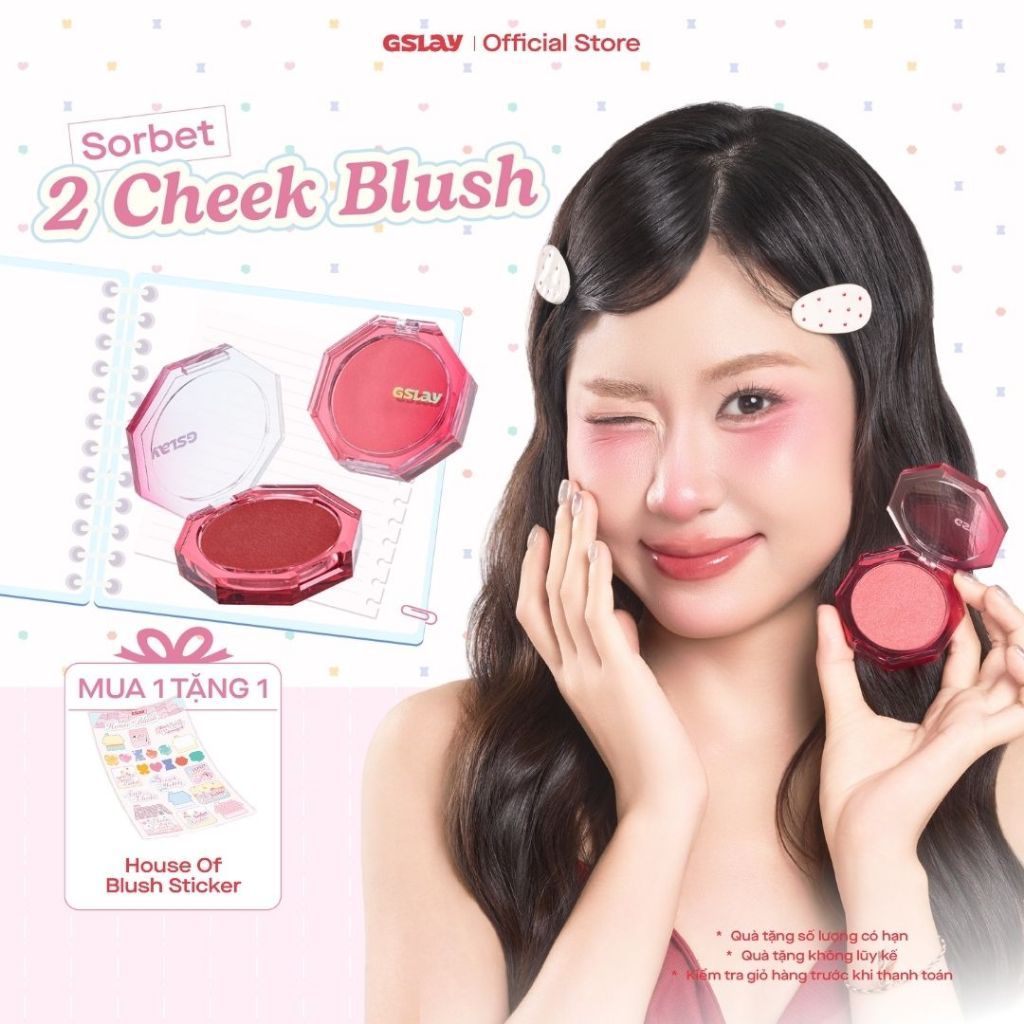 Combo 02 Má Hồng Kem Hoá Phấn GSLAY Sorbet Cheek Blush thuần chay mịn lì và nhũ bắt sáng dễ tán bền 