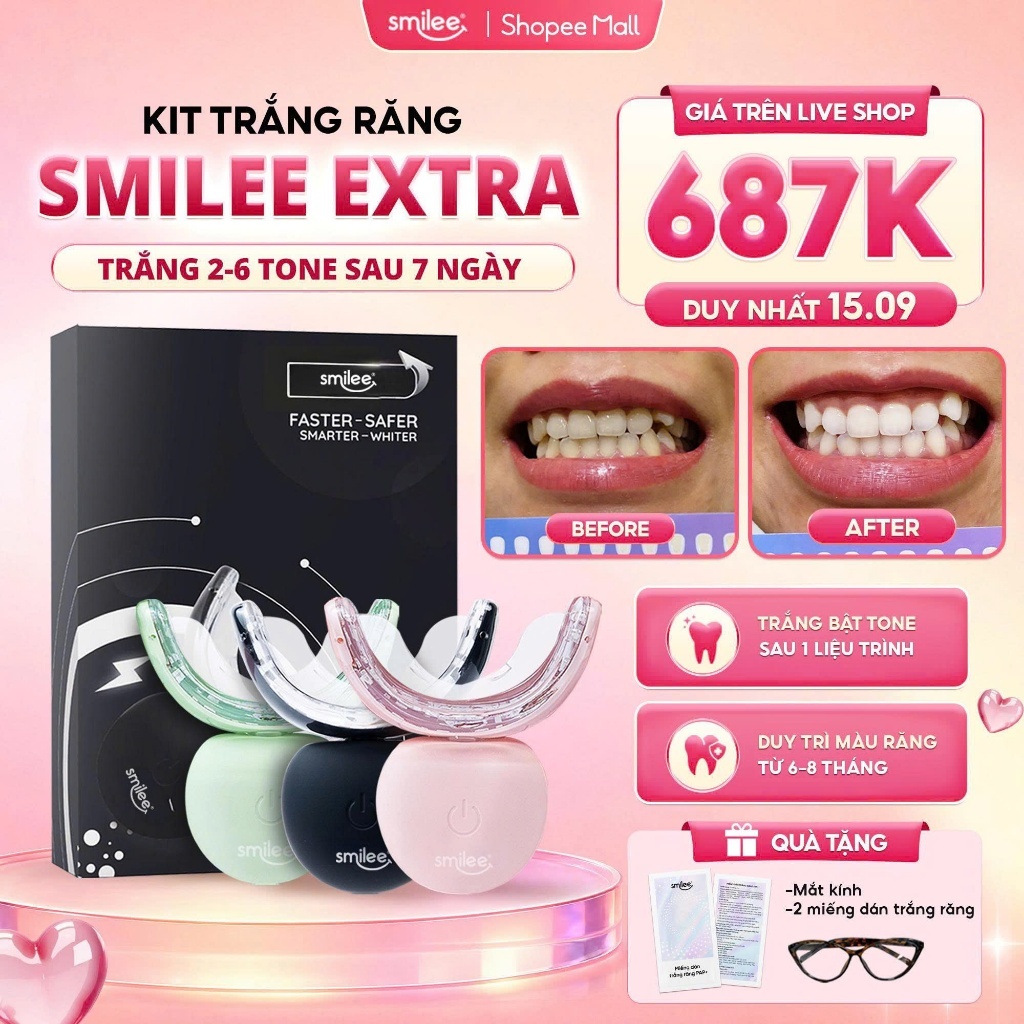 [GIÁ 574K LIVE ECOGO] Bộ Kit Trắng Răng Smilee Extra Tẩy Trắng Răng Tại Nhà An Toàn Hiệu Quả Nâng 2-