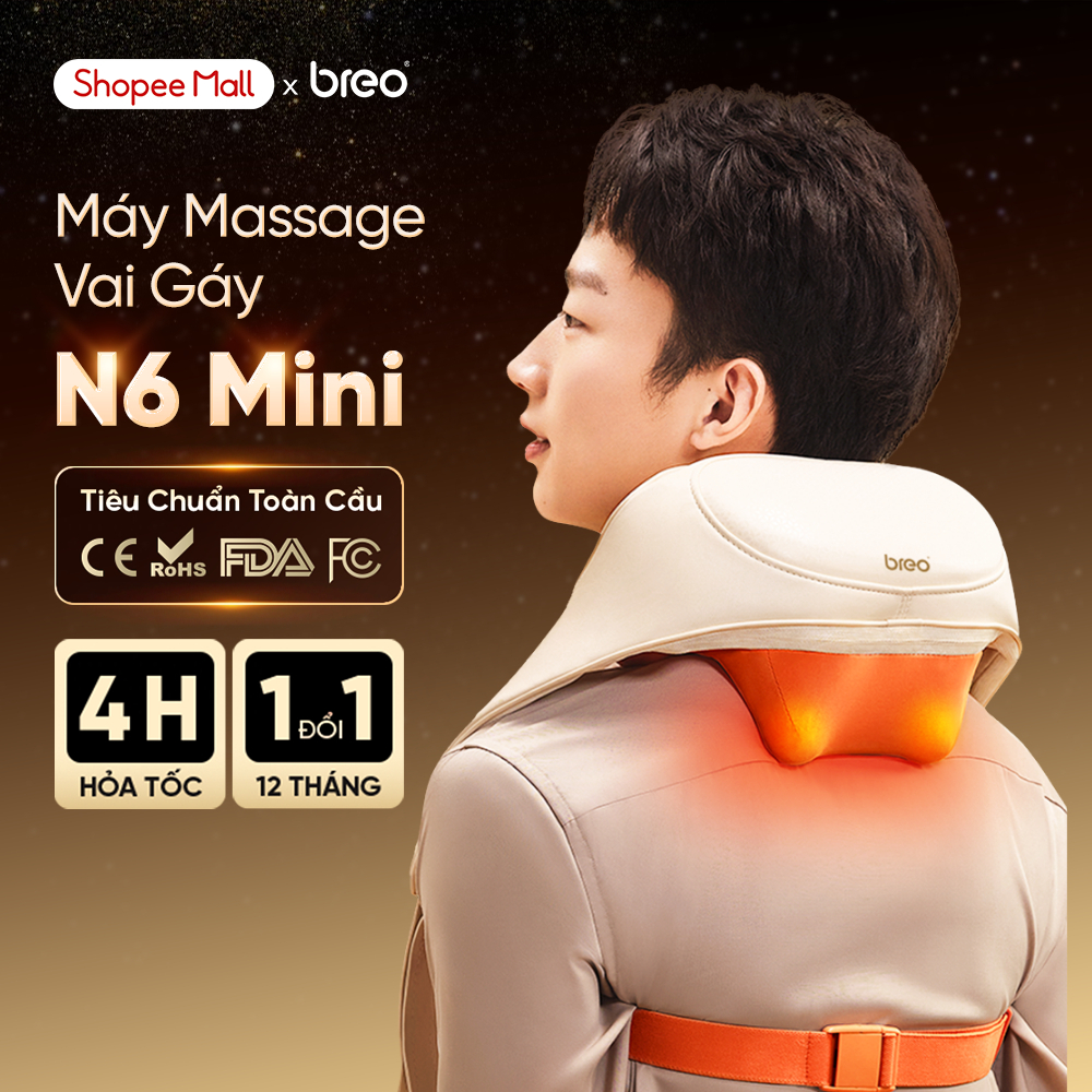 Máy Massage Cổ Vai Gáy BREO N6 Mini - Cam, 285x170x140mm, 1.25kg