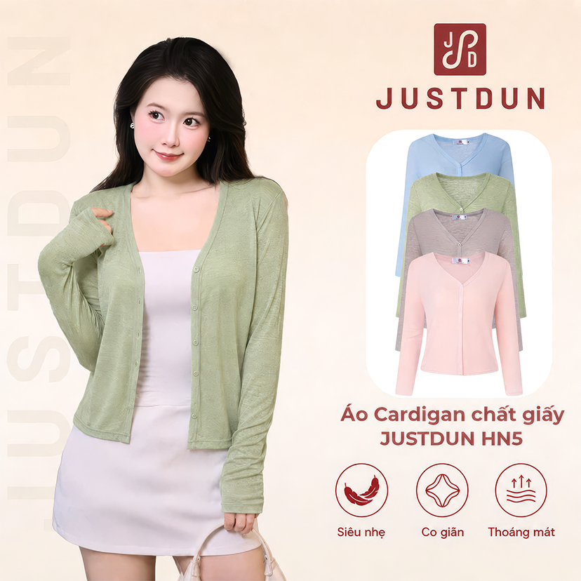 Áo Khoác Cardigan Nữ Tay Dài JUSTDUN Chất Thun Giấy Mỏng Nhẹ Form Suông Phong Cách Hàn Quốc HN5
