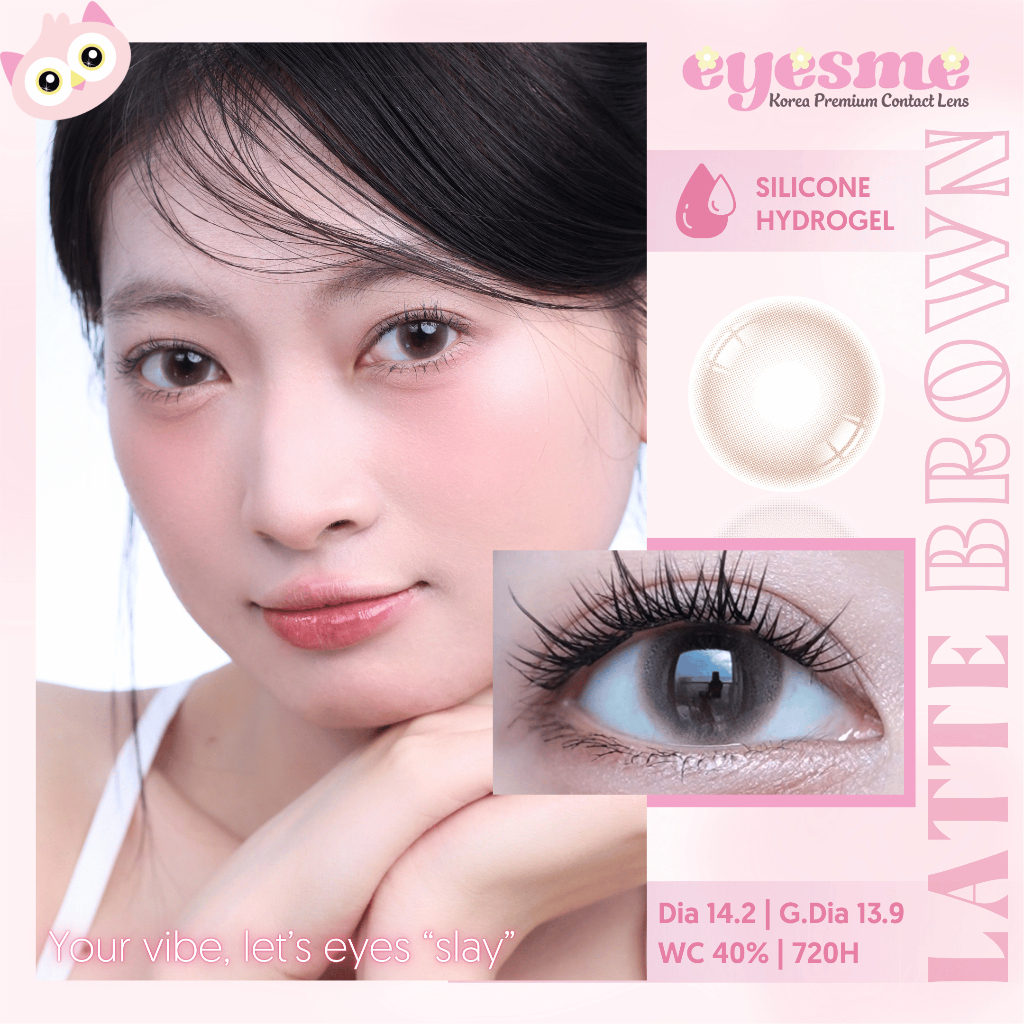 Lens Silicone Hydrogel Eyesme - Latte Brown - Lens nâu không viền tự nhiên không cận và có độ cận