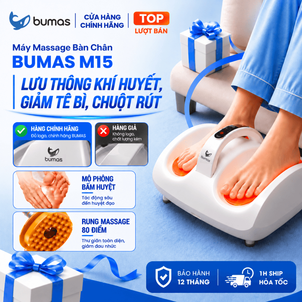 Máy Massage Bàn Chân BUMAS M15 -  Máy Massage Chân Rung Bấm Huyệt - Giảm Đau Gót Chân, Gan Bàn Chân
