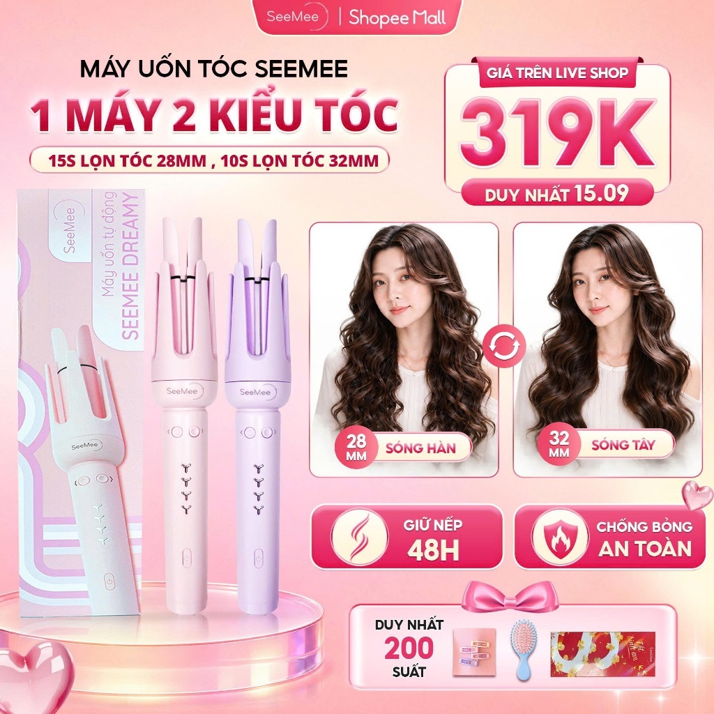 [GIÁ 299K TẠI LIVE ACCESSTRADE]  Máy uốn tóc làm xoăn tự động SeeMee tóc tạo kiểu nhanh đường kính 3